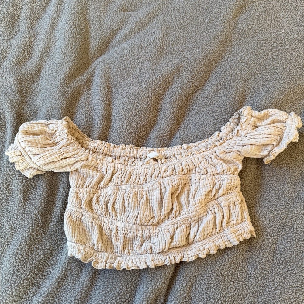 Ocean Drive Cream Smocked Cropped Top